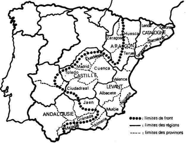 Carte de l'Espagne antifasciste en juillet 1937